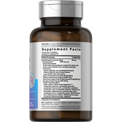 Enzimas Digestivas + Prebióticos y Probióticos Horbaach 1.000mg (100 cápsulas)