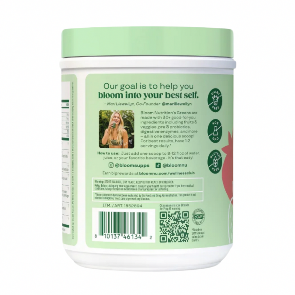 Bloom Greens & Superfoods (Enzimas digestivas, prebióticos y probióticos) Strawberry Kiwi (50 servicios)