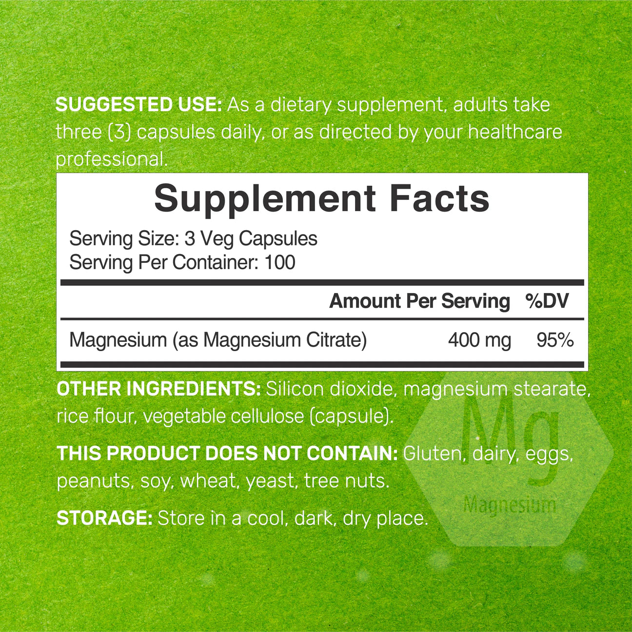 Citrato de Magnesio Deal Supplement 400mg (300 cápsulas)