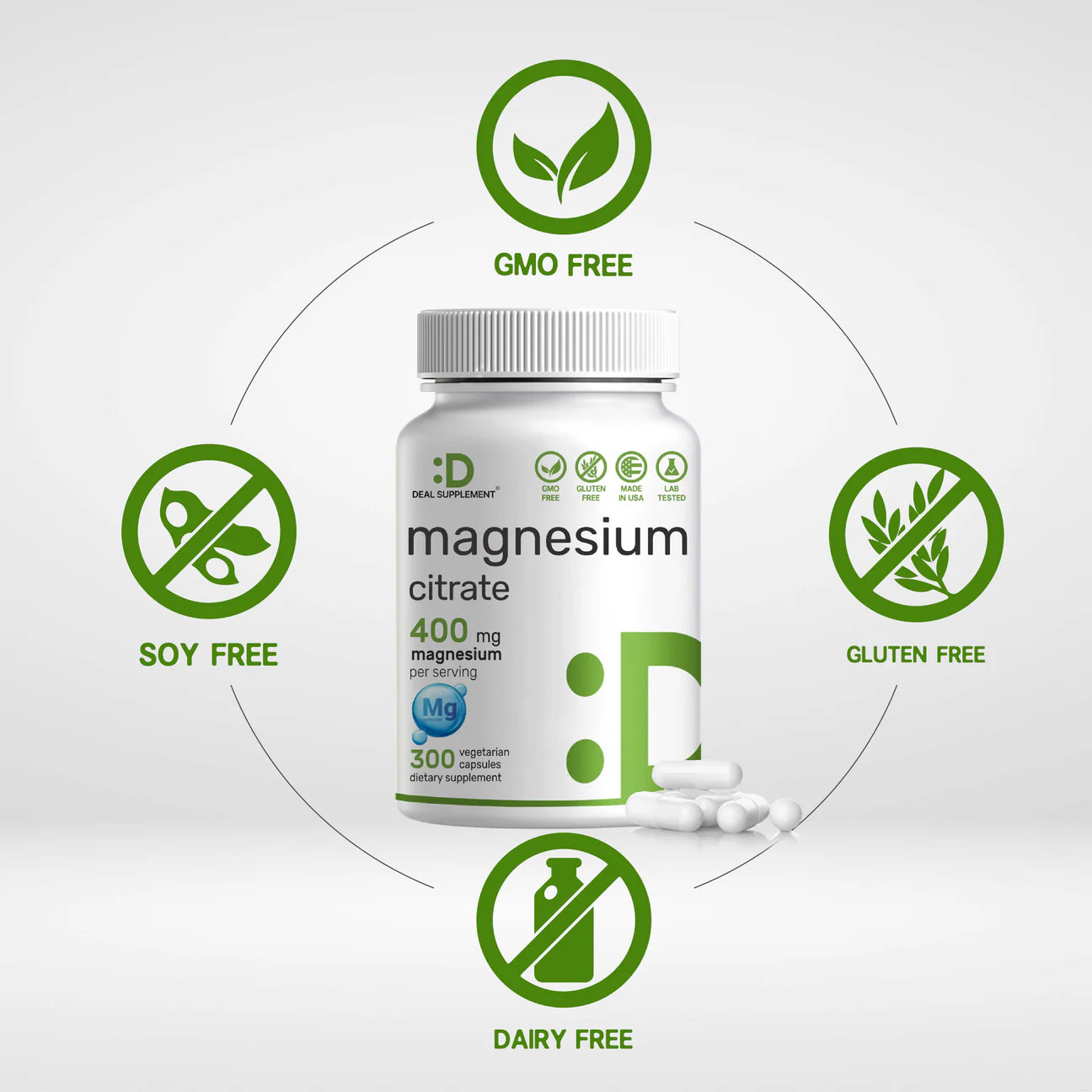 Citrato de Magnesio Deal Supplement 400mg (300 cápsulas)
