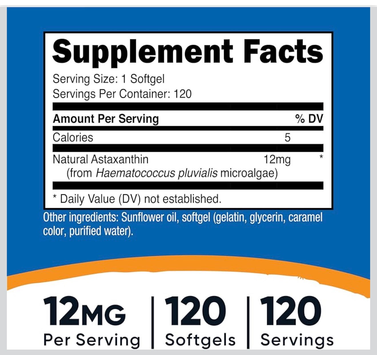 Astaxantina Nutricost 12mg (120 cápsulas)