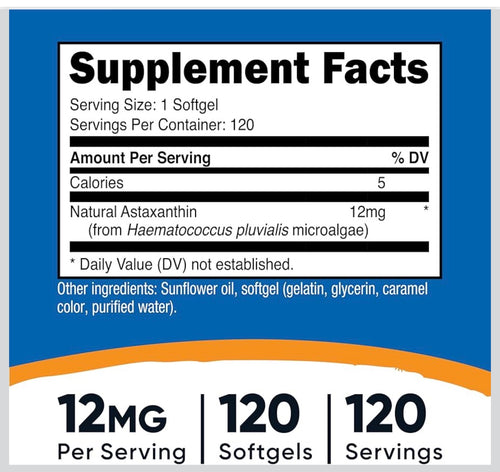 Astaxantina Nutricost 12mg (120 cápsulas)