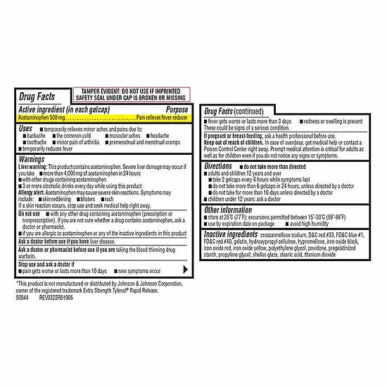 Acetaminofén Extra Strength Kirkland (400 cápsulas)