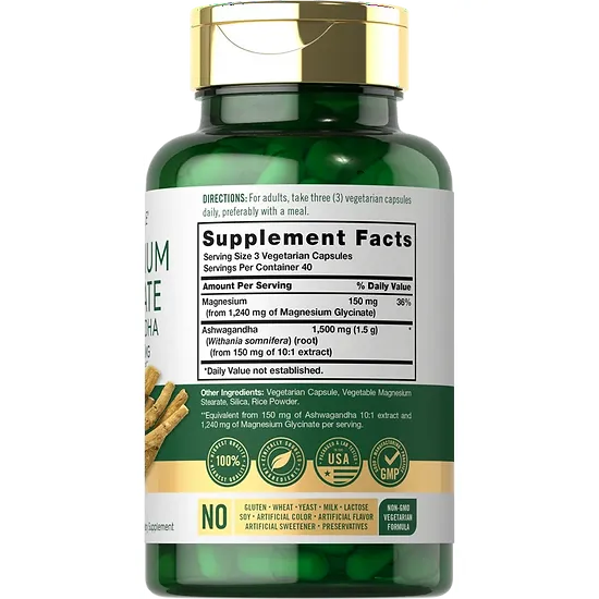 Glicinato de Magnesio + Ashwagandha Carlyle (120 cápsulas)