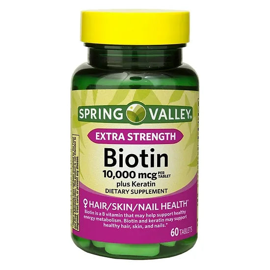 Biotina + Keratina Spring Valley 10.000mcg (60 tabletas)