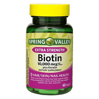 Biotina + Keratina Spring Valley 10.000mcg (60 tabletas)