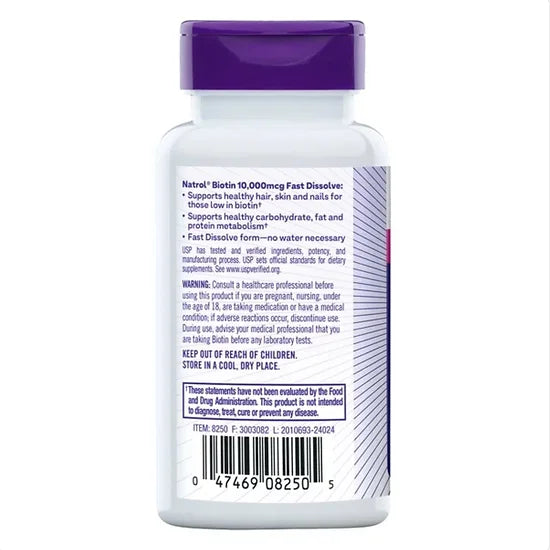 Biotina NATROL 10.000mcg (250 tabletas)