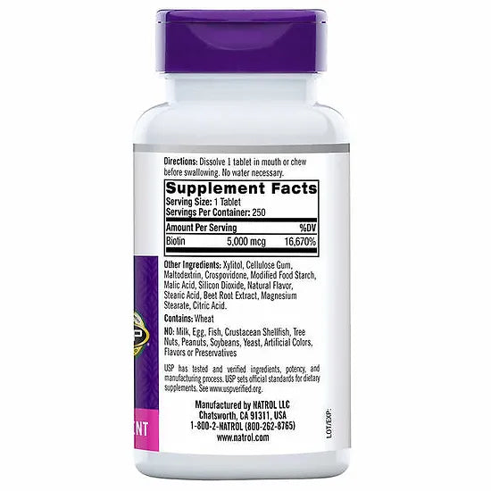 Biotina NATROL 5.000mcg (250 tabletas)