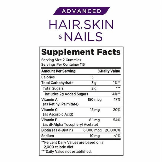 Hair, Skin & Nails Advanced 2X Biotin (230 gomitas)