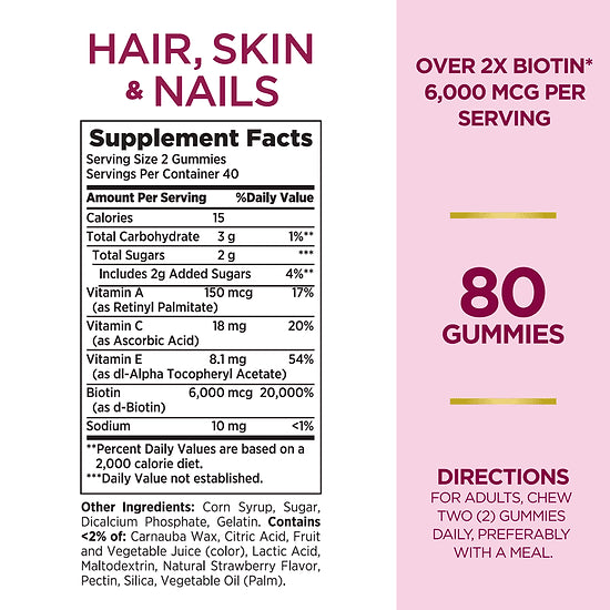 Hair, Skin & Nails Advanced 2X Biotin (80 gomitas)