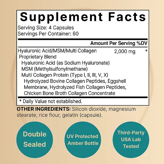 Ácido Hialuronico con Colágeno y MSM NatureBell 2.000mg (240 cápsulas)