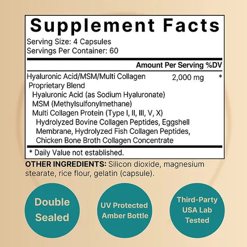 Ácido Hialuronico con Colágeno y MSM NatureBell 2.000mg (240 cápsulas)