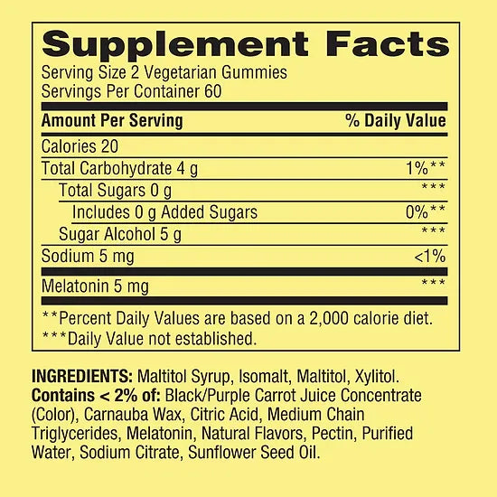 Melatonina sin azúcar Spring Valley 5mg (120 gomitas)