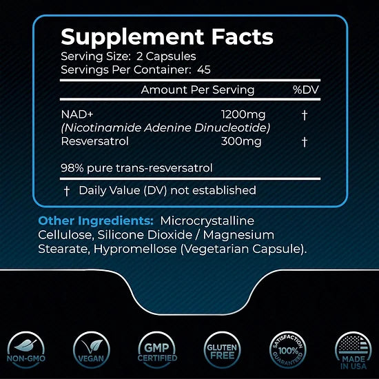 NAD+ Resveratrol 1500mg Wellness LabsRX (90 cápsulas)