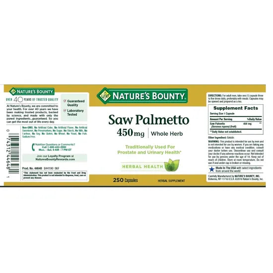 Saw Palmetto Nature’s Bounty 450mg (250 cápsulas)