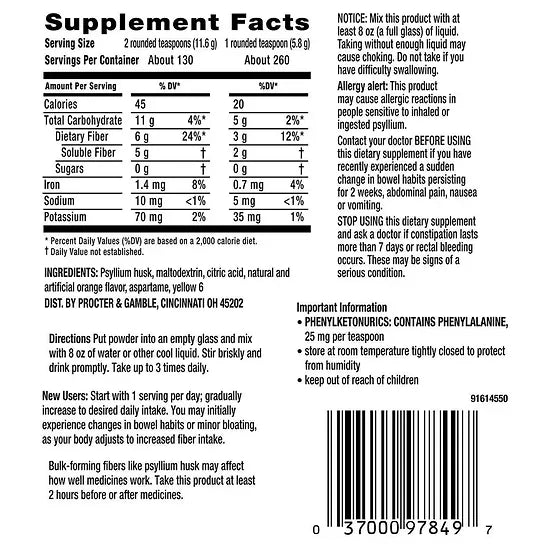Meta Mucil Fibra 4 en 1 Sugar Free (754 gramos)