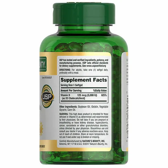 Vitamina D3 Nature's Bounty 125mcg(5.000IU) (400 softgels)