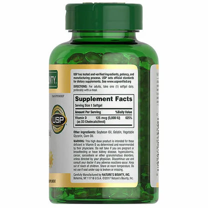 Vitamina D3 Nature's Bounty 125mcg(5.000IU) (400 softgels)