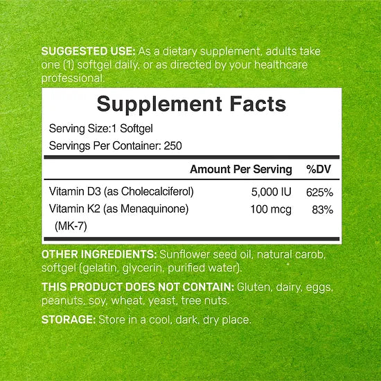 Vitamina D3 + K2 Deal Supplement (250 softgels)