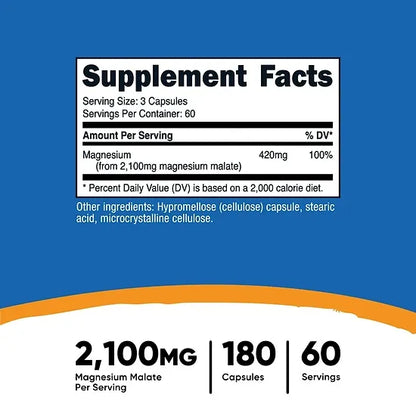 Malato de Magnesio Nutricost 2.100mg (180 cápsulas)