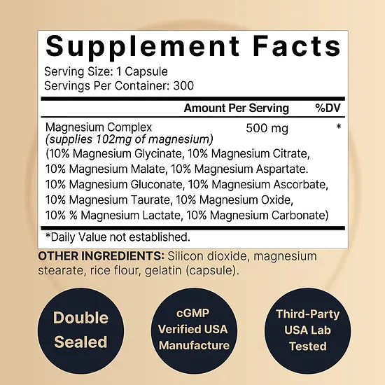 Complejo de Magnesio (10 tipos) NatureBell 500mg (300 cápsulas)