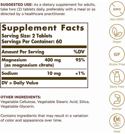 Citrato de Magnesio SOLGAR 400mg (120 tabletas)