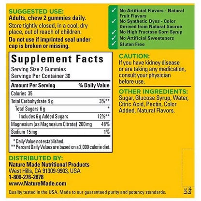 Citrato de Magnesio Nature Made 200mg (60 gomitas)
