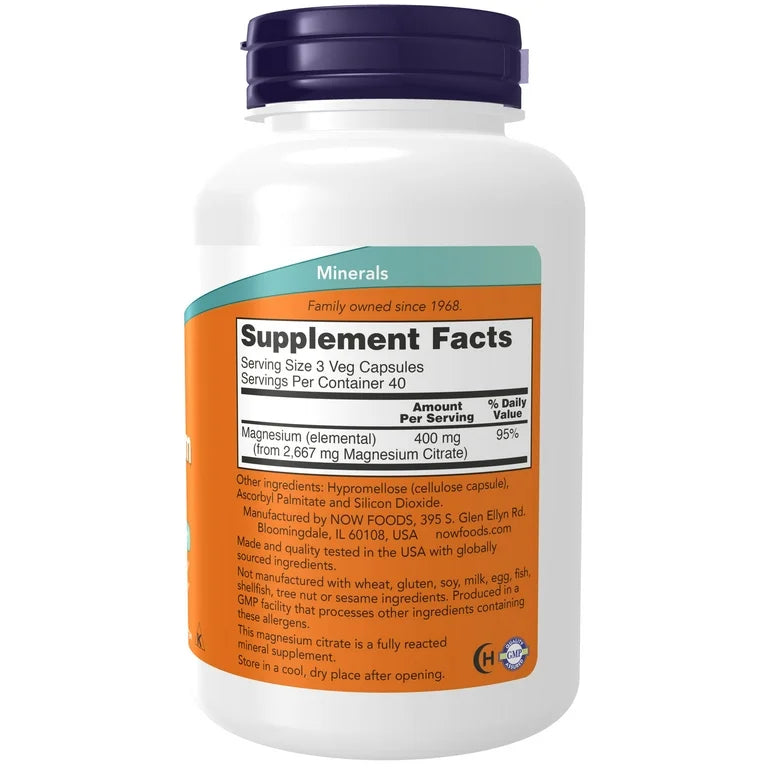 Citrato de Magnesio NOW 400mg (120 cápsulas)