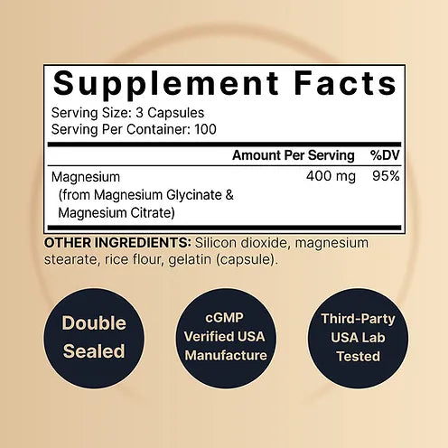 Complejo de Magnesio (Glicinato + Citrato) NatureBell 400mg (300 cápsulas)