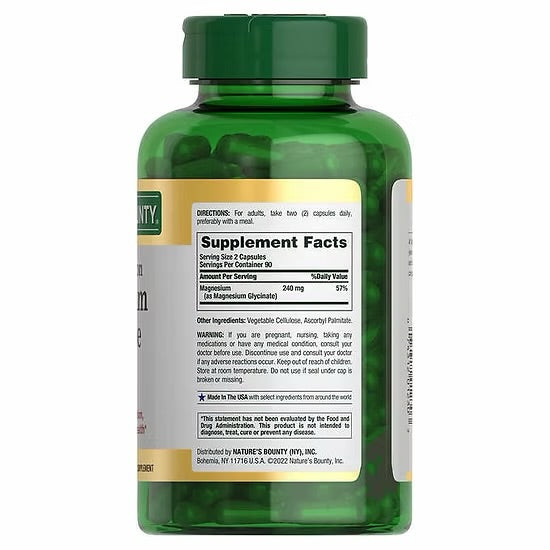 Glicinato de Magnesio Nature’s Bounty 240mg (180 cápsulas)