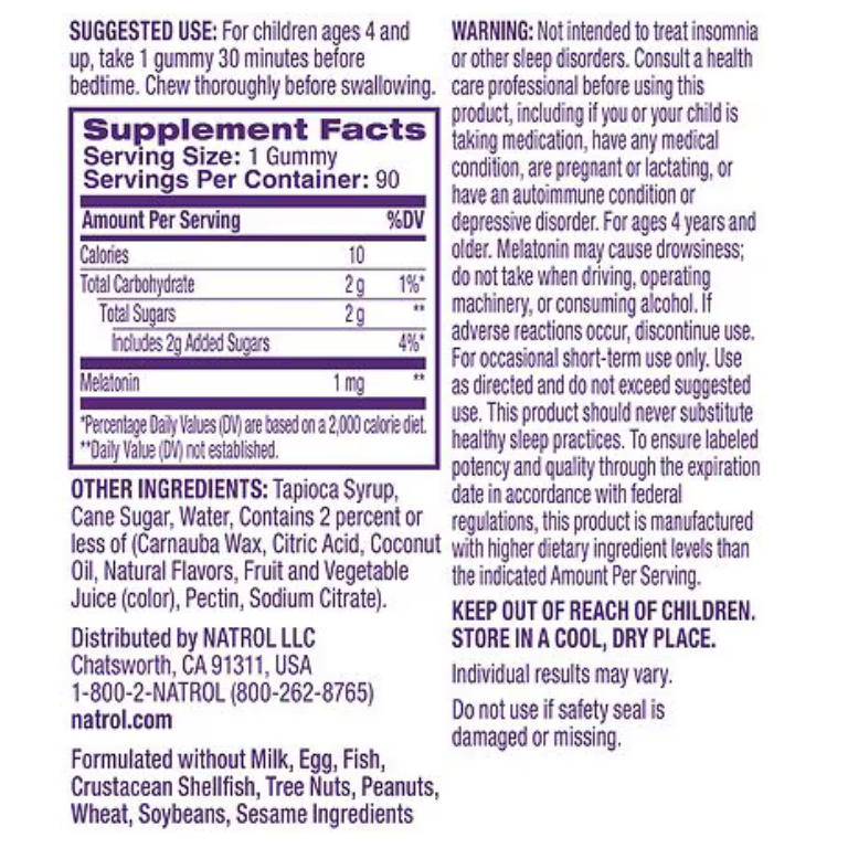 Melatonina Kids NATROL 1mg (90 gomitas)